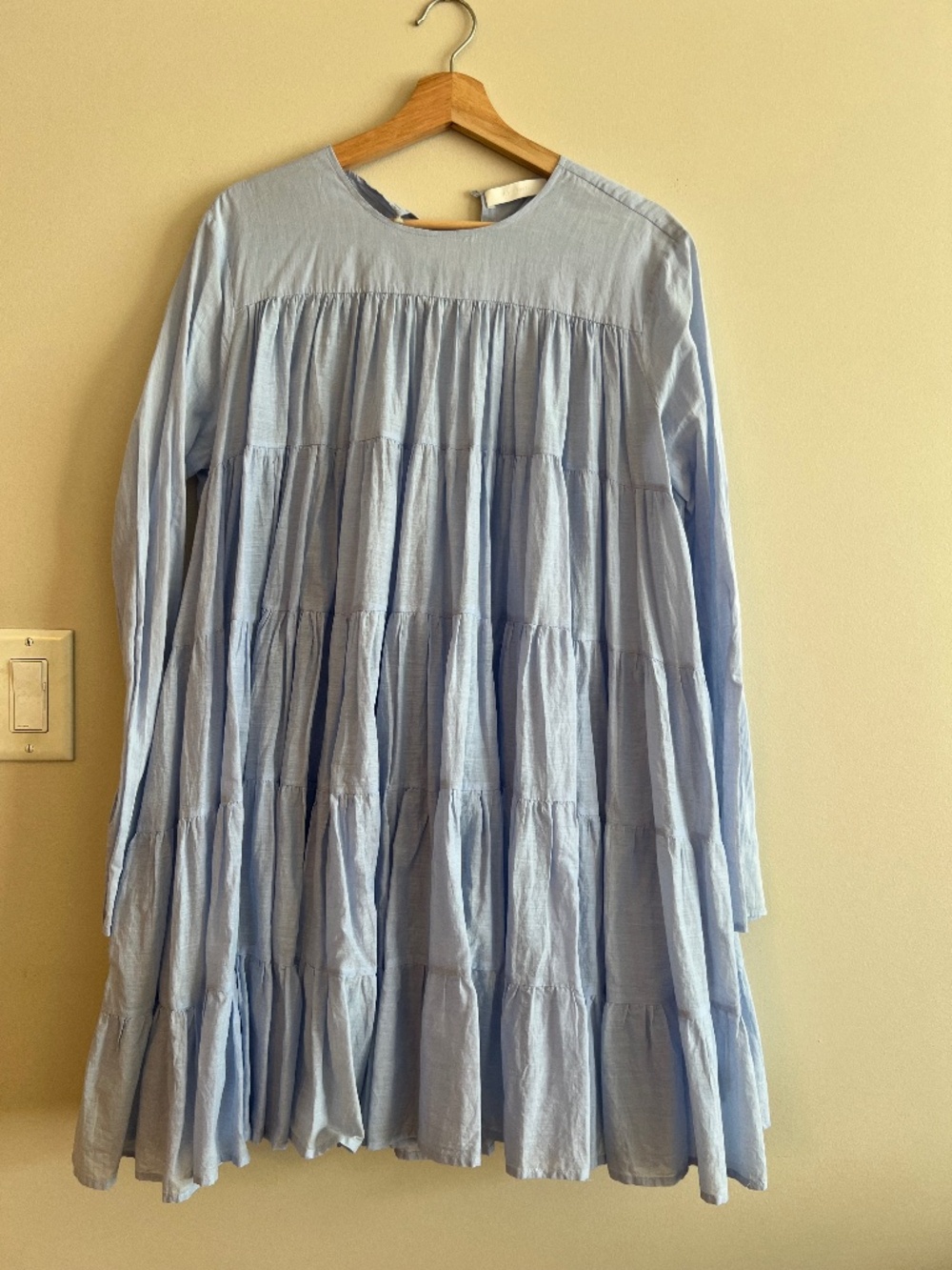 Merlette SOLIMAN Dress Light Blue Size S | Tiered Cotton Dress